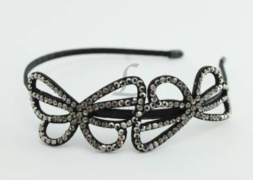 Обідок чорний з метеликами у коричневих стразах