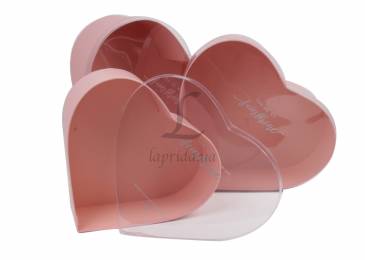 Коробки под цветы в форме сердца с прозрачной крышкой (розовые)