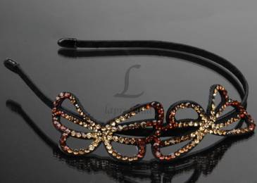 Обідок чорний з метеликами у коричневих стразах