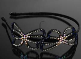 Обідок чорний з метеликами у коричневих стразах