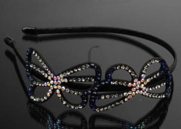 Обідок чорний з метеликами у коричневих стразах