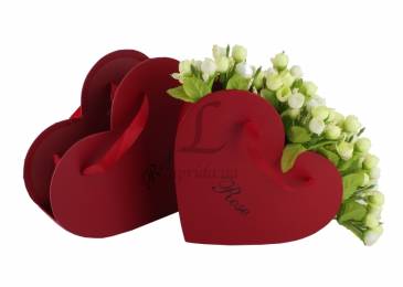 Коробка под цветы в форме с сердца с ручками (темно-красные)
