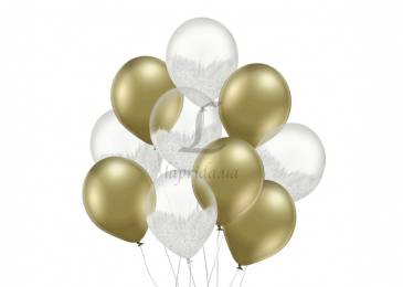 Набор воздушных шаров "Браш белый, золото" 10шт. 251-8435