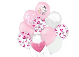 Набір повітряних куль на виписку для дівчинки "Лелека" білий, рожевий, brush 10 шт. 251-9142