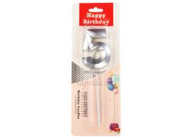 Свеча цифра "5" (серебро) 5-84319