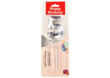 Свеча цифра "5" (серебро) 5-84319