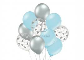 Набор воздушных шаров "Серебрянные сердечки с голубым", 10шт. 251-8442