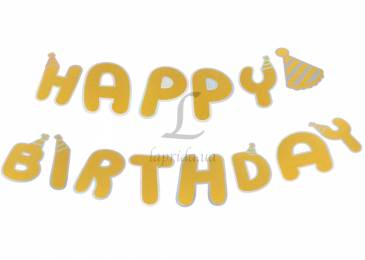 Гірлянда "Happy Birthday" золота з каймою 5-82476