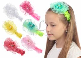 Детская повязка на голову украшенная цветочком с бусиной