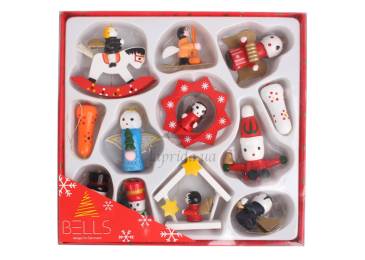 Декор Набір прикрас Новорічних деревяних 12шт/5742*