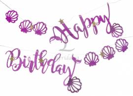 Праздничная гирлянда "Happy birthday" с ракушками (фиолетовая)