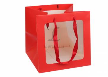 Подарунковий пакет із вікном червоний (25х25х25см) 31-12267