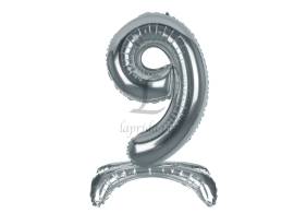 Воздушный шар цифра серебро "9" (65 см)