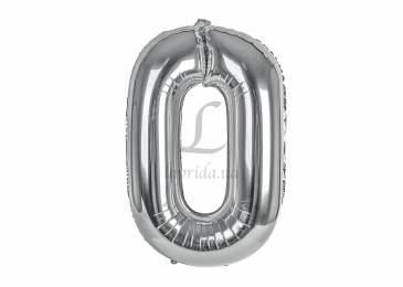 Воздушный шар в форме цифры серебро "0" 1м 5-61570
