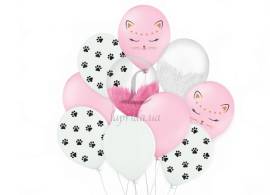 Набор воздушных шаров "Спящая кошечка" белый, розовый, brush shine 10 шт. в уп. 251-9227