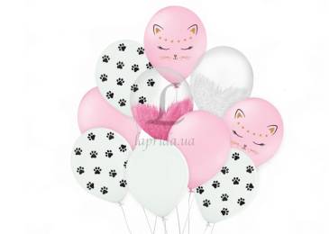 Набор воздушных шаров "Спящая кошечка" белый, розовый, brush shine 10 шт. в уп. 251-9227