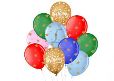 Набор воздушных шаров "Звездочки Happy Birthday ассорти", Малайзия, без обложки, 10 шт. 251-9340