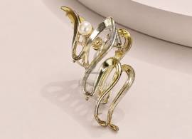 Краб "Fashion" металевий золотий з перлами 11см 1-205947