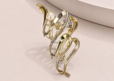Краб "Fashion" металевий золотий з перлами 11см 1-205947