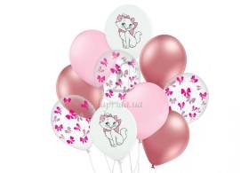 Набор воздушных шаров "Кошечка Мэри" белый, розовый, хром 10 шт. в уп. 251-9210