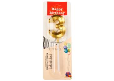 Свеча цифра "3" (золото) 5-91041