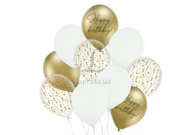 Набор шаров "Happy birthday золото", белый, золото хром, 10 шт. в уп. 251-9012