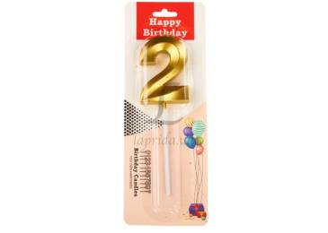 Свеча цифра "2" (золото) 5-84180
