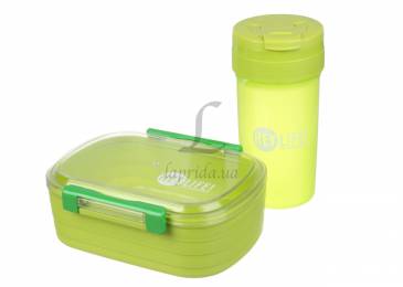 Ланч-бокс з пляшкою зелений 800ml + 560ml 64-21-755