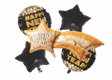 Набір повітряних кульок "Happy New Year" (чорно-золоті)